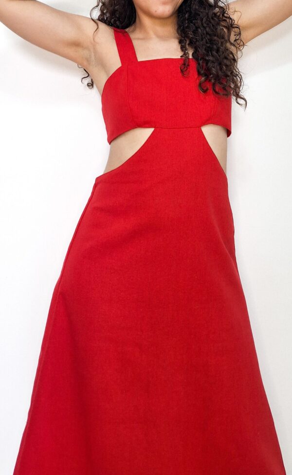 Vestido midi com recortes laterais e amarração nas costas Vermelho - Image 9