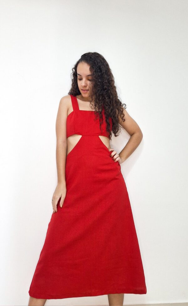 Vestido midi com recortes laterais e amarração nas costas Vermelho - Image 14