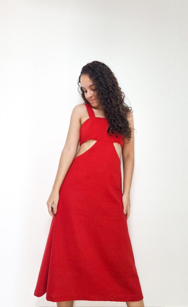 vestido midi vermelho