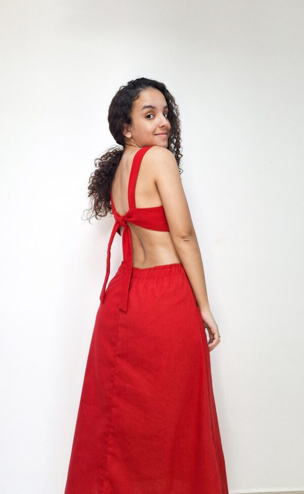 Vestido midi com recortes laterais e amarração nas costas Vermelho - Image 8