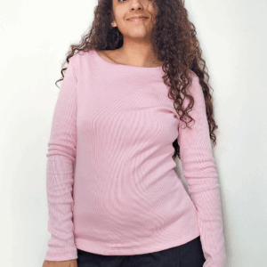 Blusa manga longa decote nas costas rosa bebe