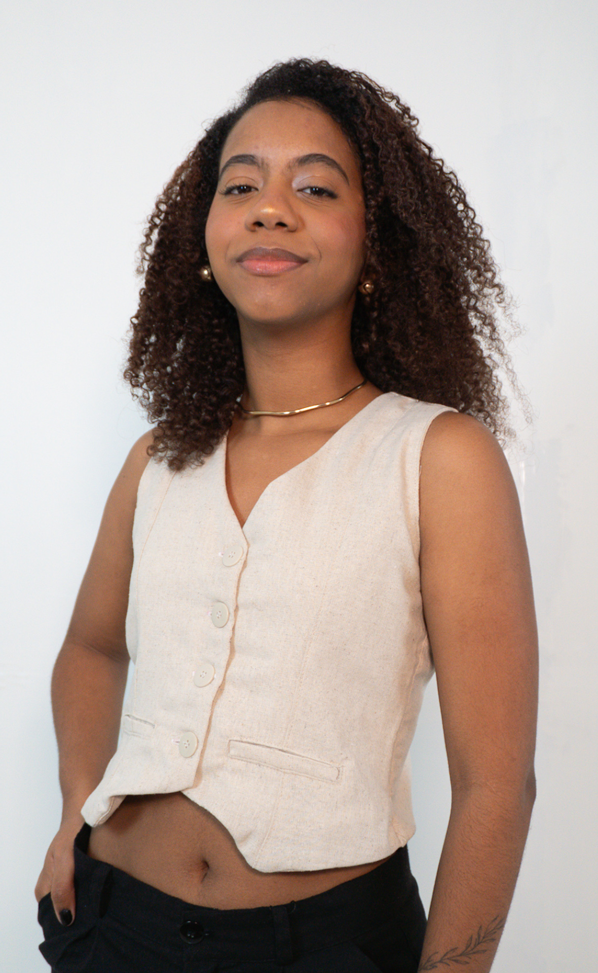 Colete alfaiataria Ana em linho misto cor Natural