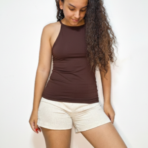 Blusa Alma Frente Única com amarração nas costas Marrom