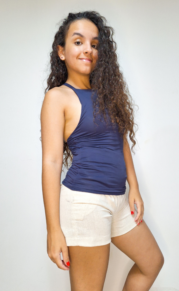 Blusa Alma Frente Única com amarração nas costas Azul - Imagem 8