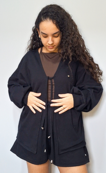 Cardigan Feminino de Malha Canelada Preto