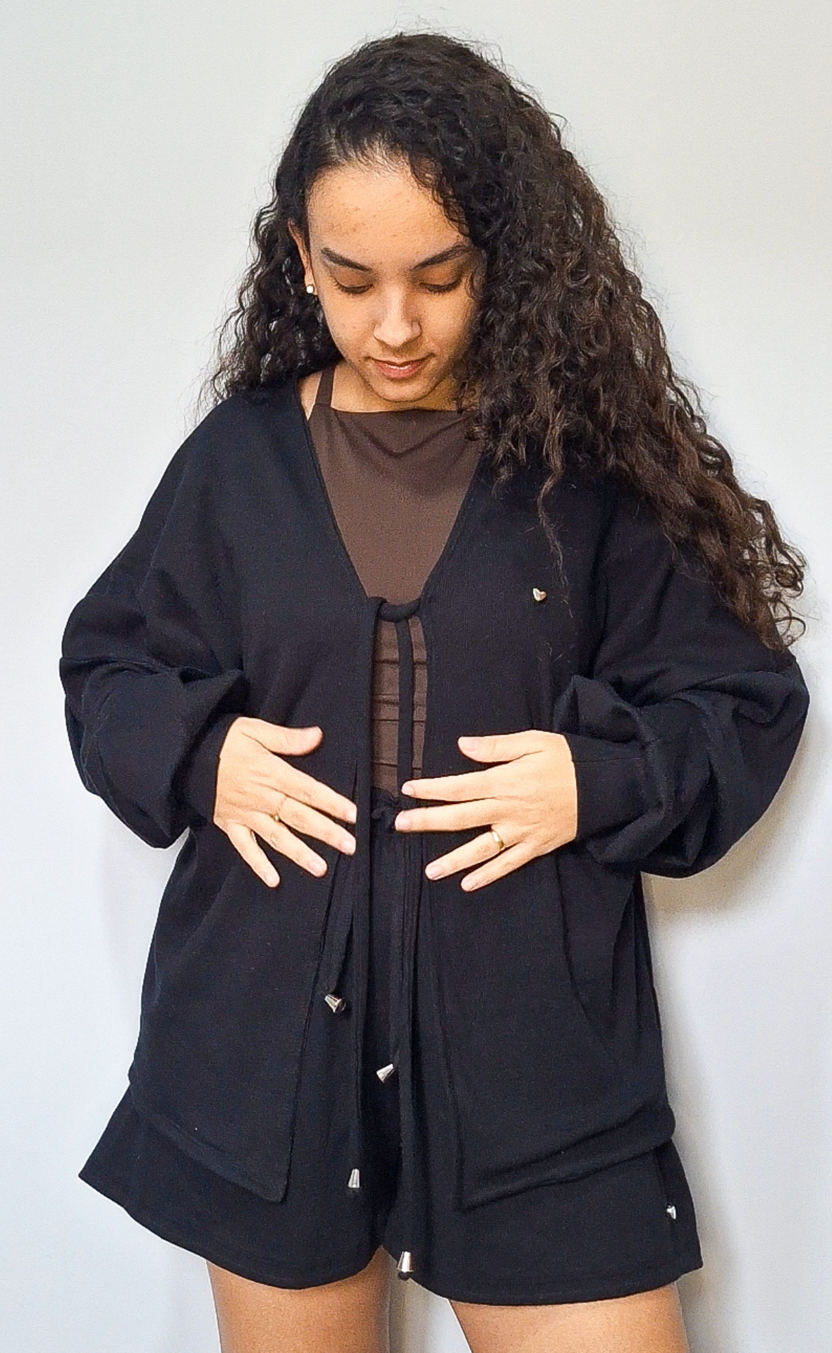 Cardigan Feminino de Malha Canelada Preto